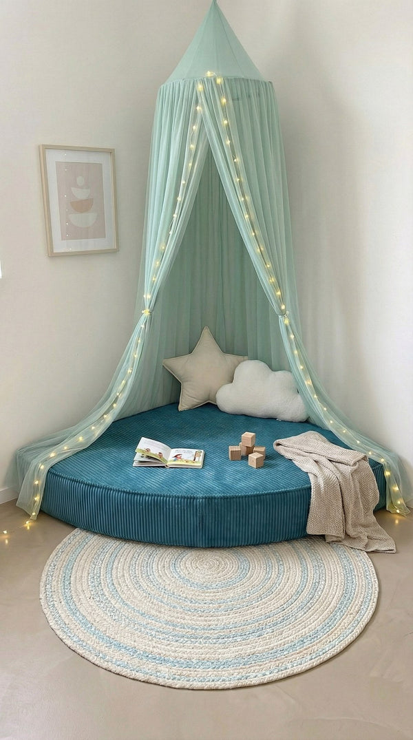 Custom Corner Floor Cushion, Made-to-Measure Corduroy Reading Nook Mat, Quarter Round Kids Play Cushion, Canopy Corner D