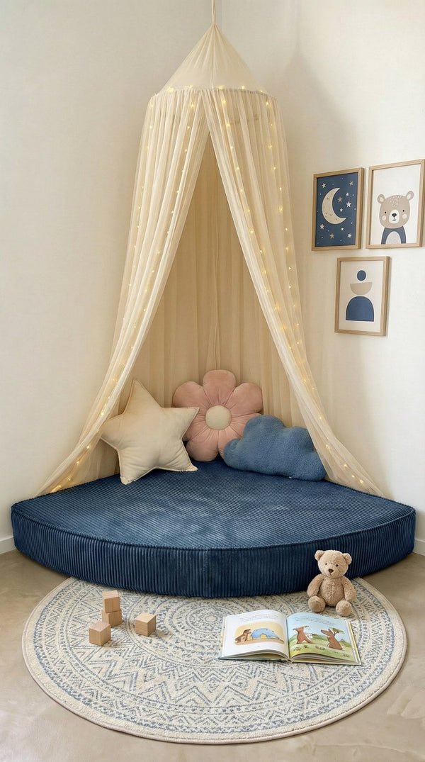 Custom Corner Floor Cushion, Made-to-Measure Corduroy Reading Nook Mat, Quarter Round Kids Play Cushion, Canopy Corner D