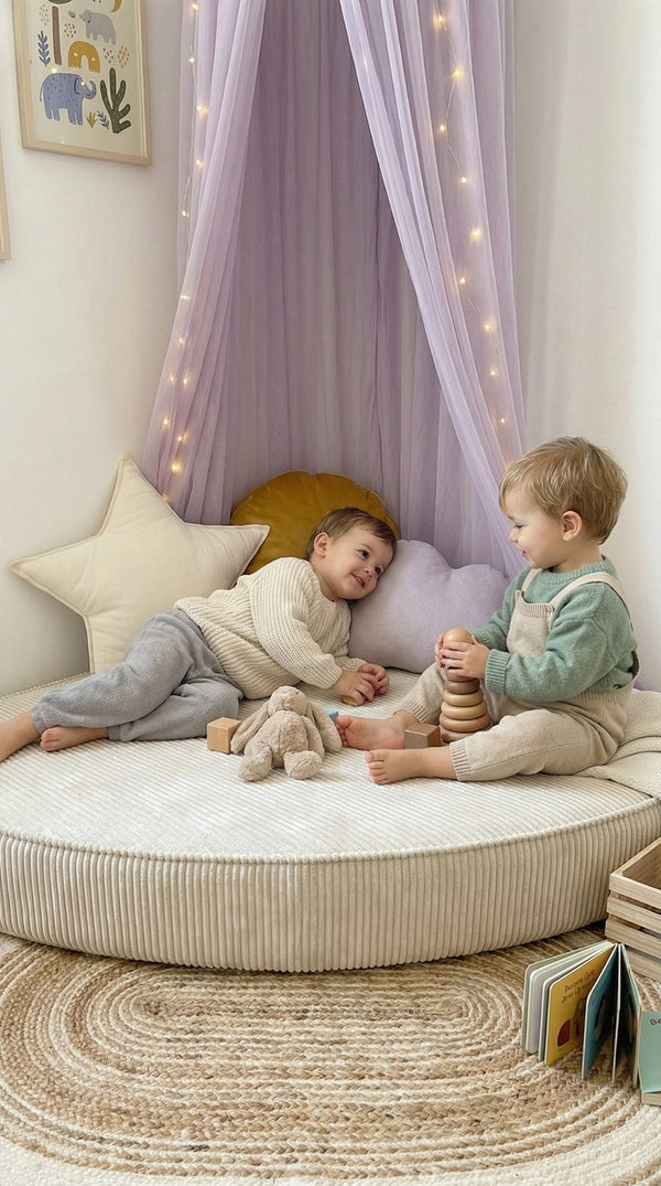 Custom Corner Floor Cushion, Made-to-Measure Corduroy Reading Nook Mat, Quarter Round Kids Play Cushion, Canopy Corner D