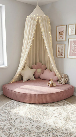 Custom Corner Floor Cushion, Made-to-Measure Corduroy Reading Nook Mat, Quarter Round Kids Play Cushion, Canopy Corner D