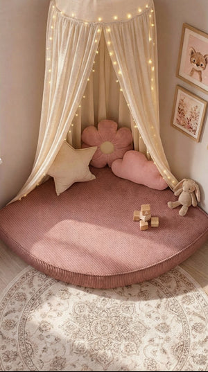 Custom Corner Floor Cushion, Made-to-Measure Corduroy Reading Nook Mat, Quarter Round Kids Play Cushion, Canopy Corner D