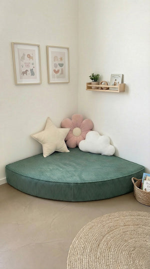 Custom Corner Floor Cushion, Made-to-Measure Corduroy Reading Nook Mat, Quarter Round Kids Play Cushion, Canopy Corner D