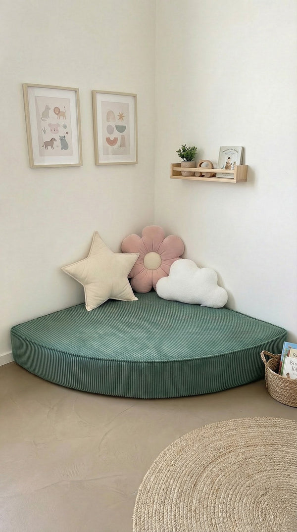 Custom Corner Floor Cushion, Made-to-Measure Corduroy Reading Nook Mat, Quarter Round Kids Play Cushion, Canopy Corner D