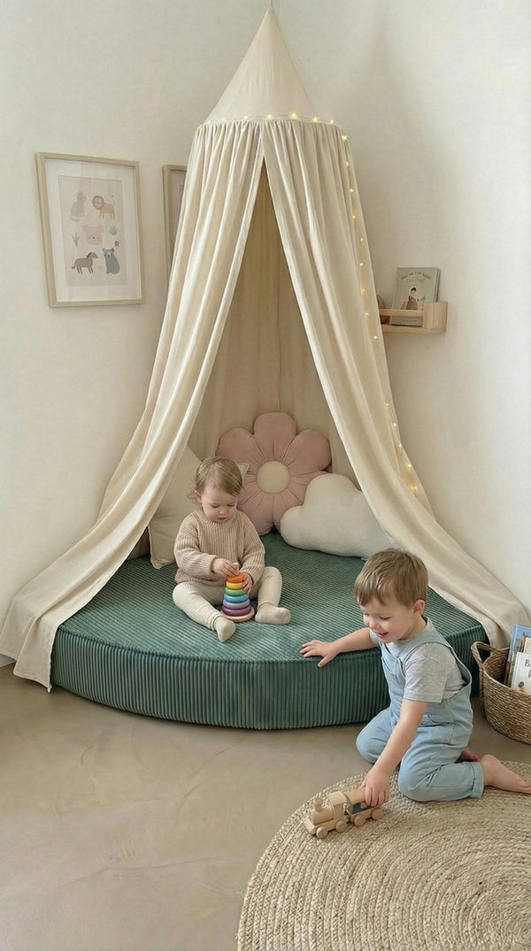Custom Corner Floor Cushion, Made-to-Measure Corduroy Reading Nook Mat, Quarter Round Kids Play Cushion, Canopy Corner D