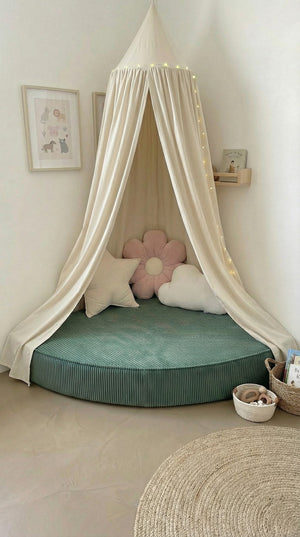 Custom Corner Floor Cushion, Made-to-Measure Corduroy Reading Nook Mat, Quarter Round Kids Play Cushion, Canopy Corner D