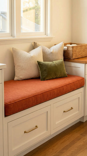 Custom Window Seat Cushion with Piping, Made-to-Measure Bench Seat Pad, Boxed Banquette Booth Cushion, Reading Nook Wind