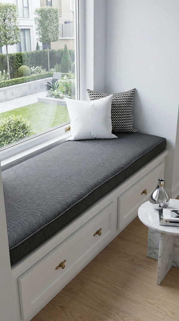 Custom Window Seat Cushion with Piping, Made-to-Measure Bench Seat Pad, Boxed Banquette Booth Cushion, Reading Nook Wind