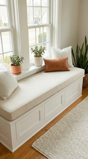 Custom Window Seat Cushion with Piping, Made-to-Measure Bench Seat Pad, Boxed Banquette Booth Cushion, Reading Nook Wind