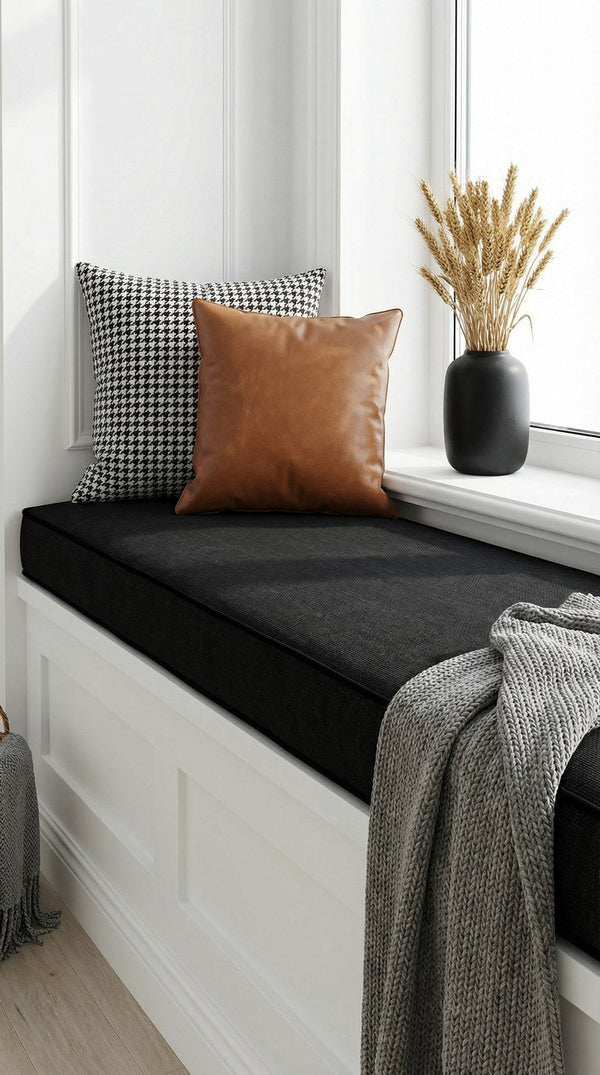 Custom Window Seat Cushion with Piping, Made-to-Measure Bench Seat Pad, Boxed Banquette Booth Cushion, Reading Nook Wind