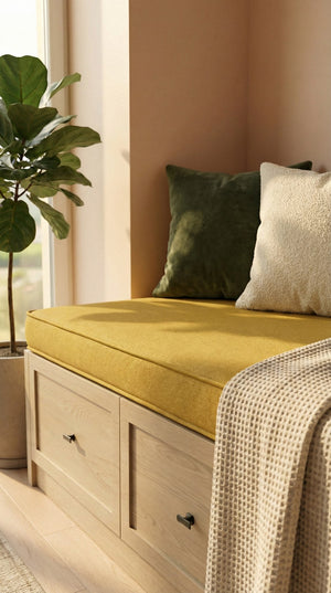 Custom Window Seat Cushion with Piping, Made-to-Measure Bench Seat Pad, Boxed Banquette Booth Cushion, Reading Nook Wind