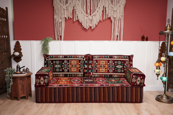 Maroon Milas Breeze: Single Floor Sofa – Arabic Floor Cushion – Ethnic Floor Sofa – Handmade Kilim Floor Sofa