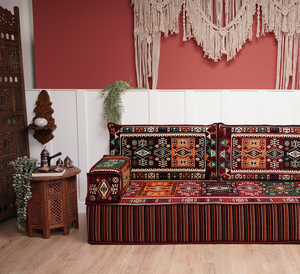 Maroon Milas Breeze: Single Floor Sofa – Arabic Floor Cushion – Ethnic Floor Sofa – Handmade Kilim Floor Sofa