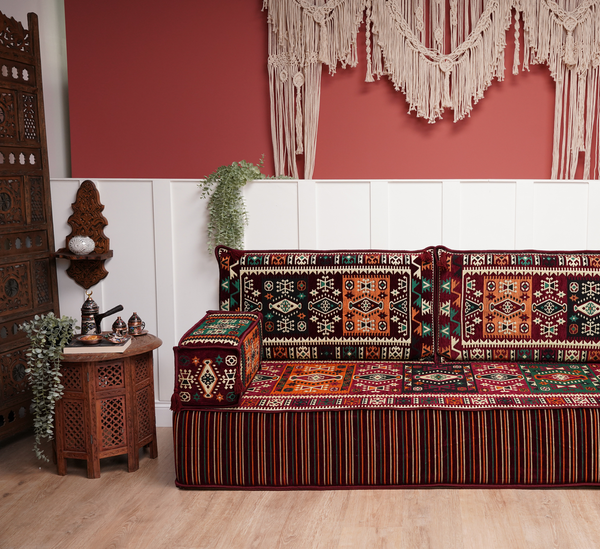 Maroon Milas Breeze: Single Floor Sofa – Arabic Floor Cushion – Ethnic Floor Sofa – Handmade Kilim Floor Sofa
