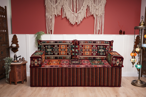 Maroon Milas Breeze: Single Floor Sofa – Arabic Floor Cushion – Ethnic Floor Sofa – Handmade Kilim Floor Sofa