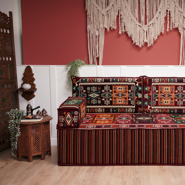 Maroon Milas Breeze: Single Floor Sofa – Arabic Floor Cushion – Ethnic Floor Sofa – Handmade Kilim Floor Sofa