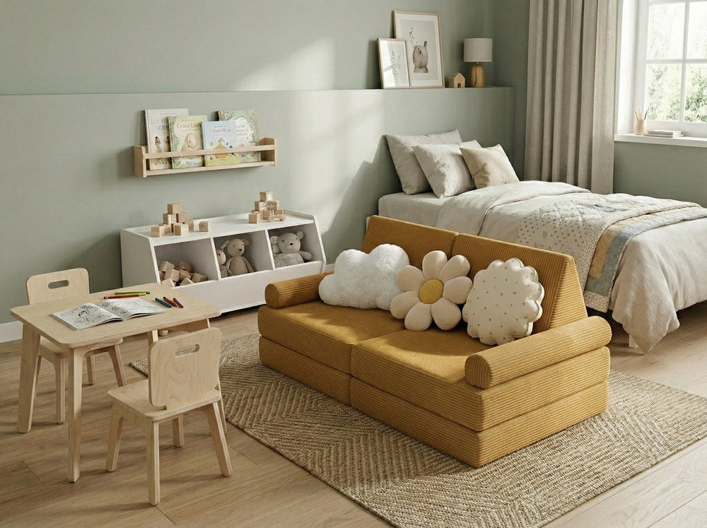 Custom Modular Kids Play Sofa, Corduroy Toddler Play Couch, Convertible Foam Floor Sofa for Playroom, Montessori Nursery