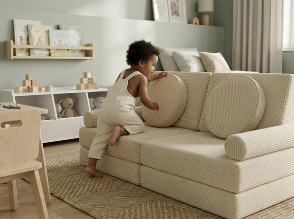 Custom Modular Kids Play Sofa, Corduroy Toddler Play Couch, Convertible Foam Floor Sofa for Playroom, Montessori Nursery