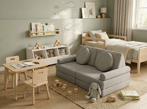 Custom Modular Kids Play Sofa, Corduroy Toddler Play Couch, Convertible Foam Floor Sofa for Playroom, Montessori Nursery