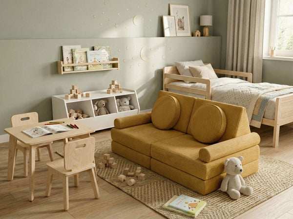 Custom Modular Kids Play Sofa, Corduroy Toddler Play Couch, Convertible Foam Floor Sofa for Playroom, Montessori Nursery