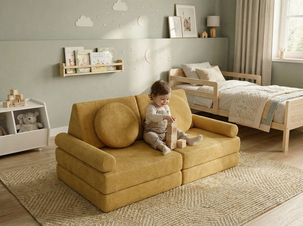 Custom Modular Kids Play Sofa, Corduroy Toddler Play Couch, Convertible Foam Floor Sofa for Playroom, Montessori Nursery