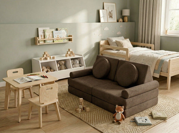 Custom Modular Kids Play Sofa, Corduroy Toddler Play Couch, Convertible Foam Floor Sofa for Playroom, Montessori Nursery
