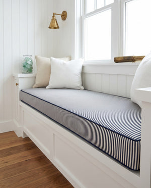 Custom Striped Window Seat Cushion, Made-to-Measure Bench Seat Pad, Kitchen Banquette Cushion, Bay Window Bench Pad, Tic