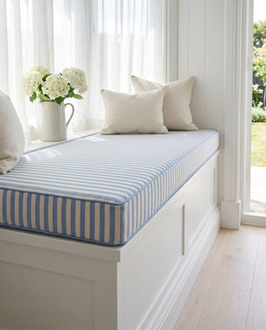 Custom Striped Window Seat Cushion, Made-to-Measure Bench Seat Pad, Kitchen Banquette Cushion, Bay Window Bench Pad, Tic