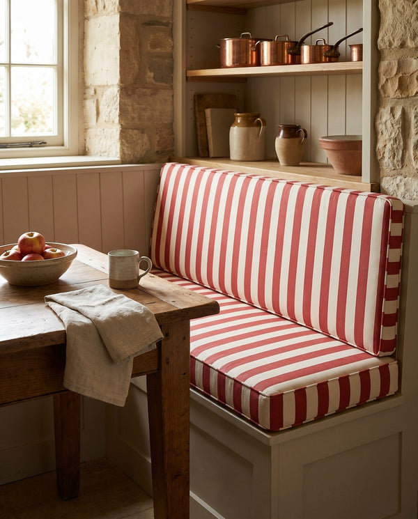 Custom Striped Window Seat Cushion, Made-to-Measure Bench Seat Pad, Kitchen Banquette Cushion, Bay Window Bench Pad, Tic