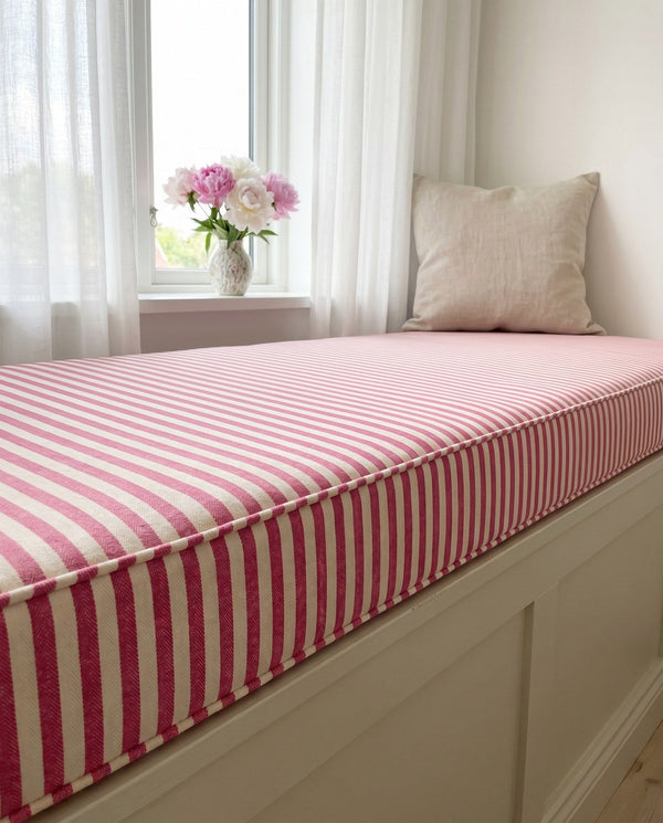 Custom Striped Window Seat Cushion, Made-to-Measure Bench Seat Pad, Kitchen Banquette Cushion, Bay Window Bench Pad, Tic