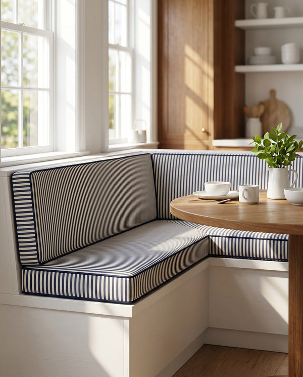 Custom Striped Window Seat Cushion, Made-to-Measure Bench Seat Pad, Kitchen Banquette Cushion, Bay Window Bench Pad, Tic
