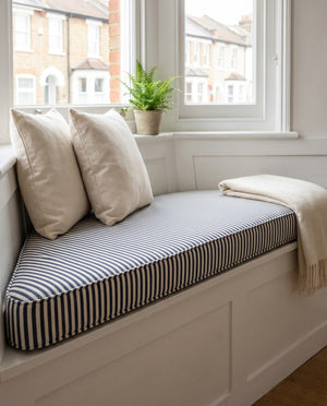 Custom Striped Window Seat Cushion, Made-to-Measure Bench Seat Pad, Kitchen Banquette Cushion, Bay Window Bench Pad, Tic