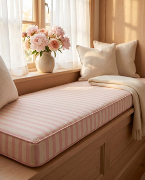 Custom Striped Window Seat Cushion, Made-to-Measure Bench Seat Pad, Kitchen Banquette Cushion, Bay Window Bench Pad, Tic