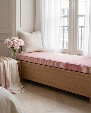 Custom Striped Window Seat Cushion, Made-to-Measure Bench Seat Pad, Kitchen Banquette Cushion, Bay Window Bench Pad, Tic