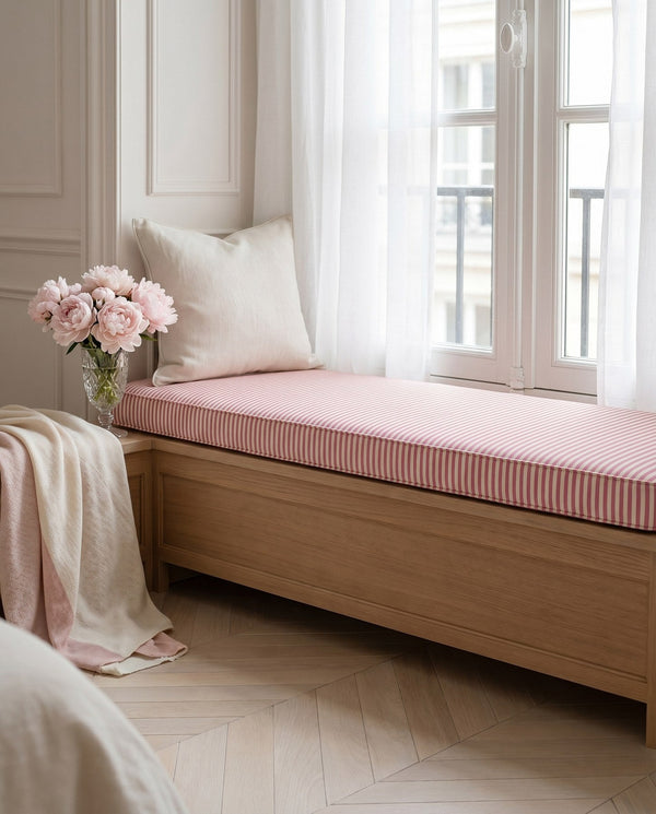 Custom Striped Window Seat Cushion, Made-to-Measure Bench Seat Pad, Kitchen Banquette Cushion, Bay Window Bench Pad, Tic