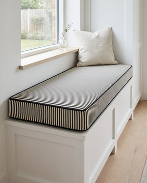 Custom Striped Window Seat Cushion, Made-to-Measure Bench Seat Pad, Kitchen Banquette Cushion, Bay Window Bench Pad, Tic