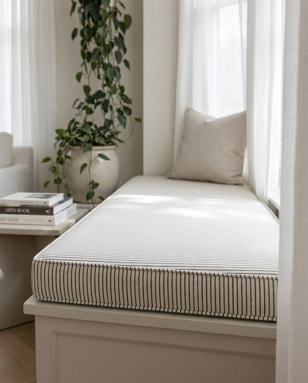 Custom Striped Window Seat Cushion, Made-to-Measure Bench Seat Pad, Kitchen Banquette Cushion, Bay Window Bench Pad, Tic