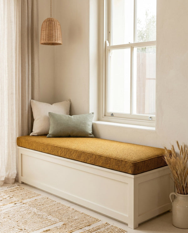 Custom Window Seat Cushion with Foam, Made-to-Measure Bench Seat Pad, Banquette Booth Cushion, Reading Nook Window Seat,