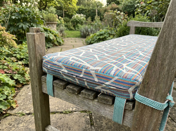 Custom Outdoor Seat Cushion with Ties, Made-to-Measure Garden Bench Pad, Patio Chair Cushion, Weatherproof Bistro Seat P