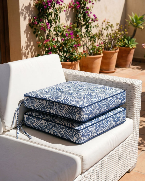 Custom Outdoor Seat Cushion with Ties, Made-to-Measure Garden Bench Pad, Patio Chair Cushion, Weatherproof Bistro Seat P