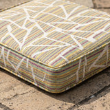 Close-up of a multicolor geometric outdoor cushion edge