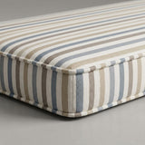 Outdoor cushion with blue, taupe and cream stripes
