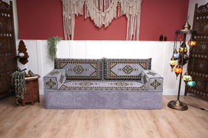 Gray Palace Elegance: Single Floor Sofa – Arabic Floor Seating – Ottoman Floor Seating – Boho Living Room Seating