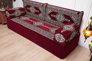 Maroon Palace Elegance: Single Floor Sofa – Arabic Majlis Sofa – Ethnic Floor Couch – Kilim Floor Sofa Seating