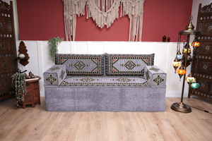 Gray Palace Elegance: Single Floor Sofa – Arabic Floor Seating – Ottoman Floor Seating – Boho Living Room Seating