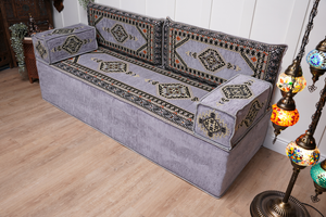 Gray Palace Elegance: Single Floor Sofa – Arabic Floor Seating – Ottoman Floor Sofa – Boho Living Room Seating