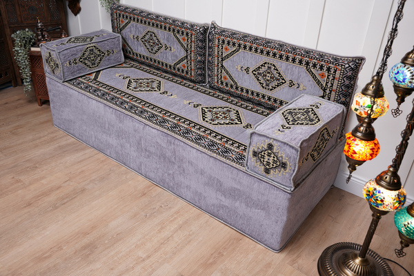 Gray Palace Elegance: Single Floor Sofa – Arabic Floor Seating – Ottoman Floor Sofa – Boho Living Room Seating