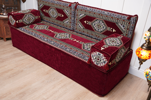 Maroon Palace Elegance: Single Floor Sofa – Arabic Majlis Sofa – Ethnic Floor Couch – Kilim Floor Sofa Seating