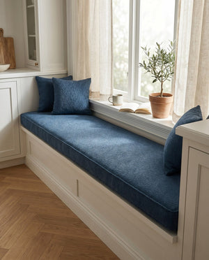 Custom Window Seat Cushion, Made-to-Measure Bench Seat Pad, Pet-Friendly Giza Cotton Cushion, Banquette Booth Nook Cushi