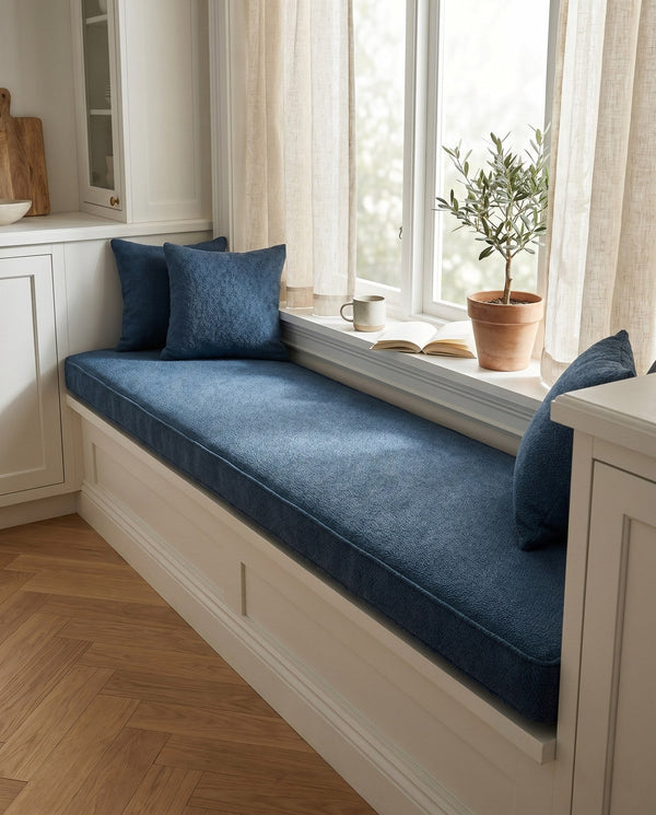 Custom Window Seat Cushion, Made-to-Measure Bench Seat Pad, Pet-Friendly Giza Cotton Cushion, Banquette Booth Nook Cushi