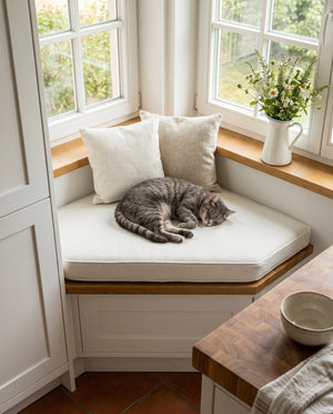 Custom Window Seat Cushion, Made-to-Measure Bench Seat Pad, Pet-Friendly Giza Cotton Cushion, Banquette Booth Nook Cushi